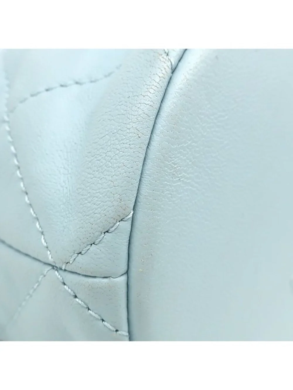Chanel 2-Way Quilted Mini Bucket Bag Lambskin Light Blue Gold